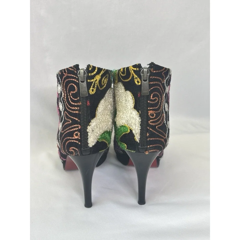 Gorgeous Colorful Floral Handmade OOAK Suzani‎ Turkey Ankle Heels 39 US 8-8.5